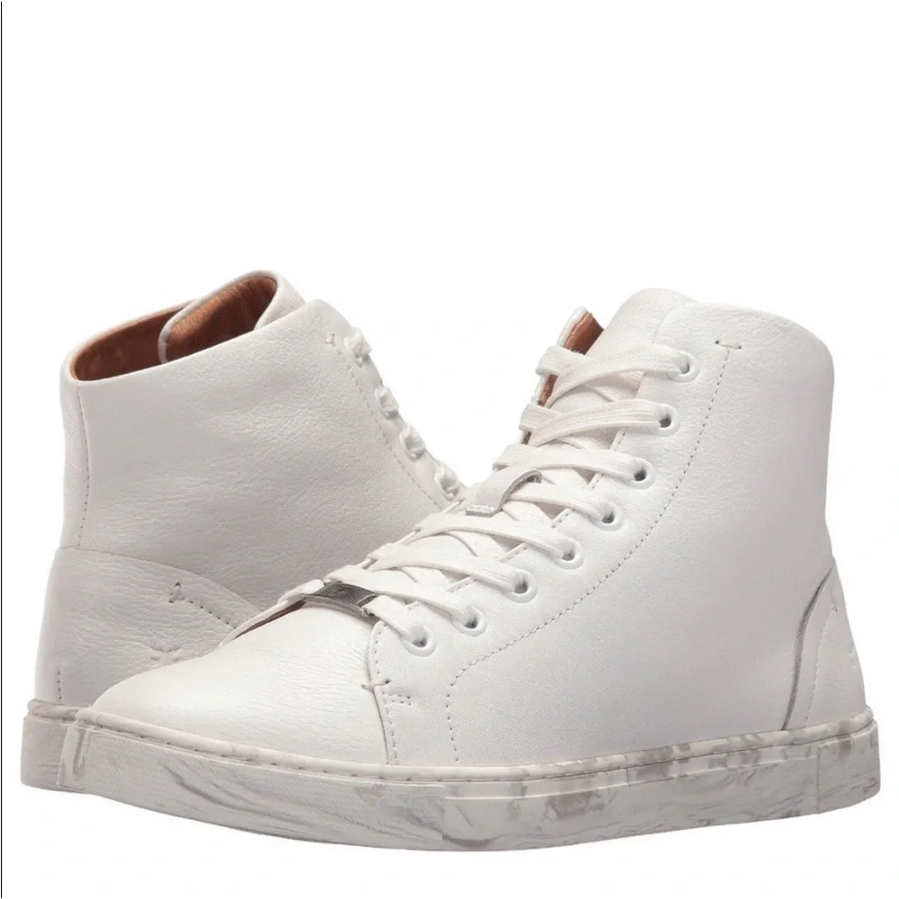 Frye Ivy High Top White Gray MARBLE soles RARE Designer Sneakers sz 8.5 used